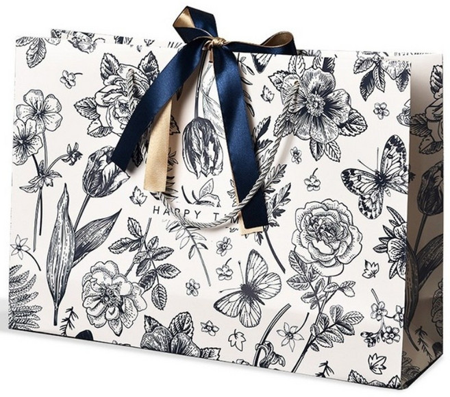 플라워 패턴 웨딩 답례품 선물 리본 종이 쇼핑백 10매, 레터링
