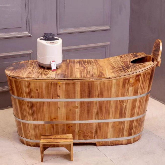 히노끼사우나 사우나 나무욕조 목재 욕조 반신욕조 가정용 목욕 간이 편백나무 건식 목욕통, 1개, 카보나이즈드 130L 뚜껑포함 삼중