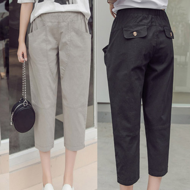 리더퀸 여성바지 츄리닝바지 트레이닝복 조거 팬츠 코튼 밴딩 8부 배기팬츠