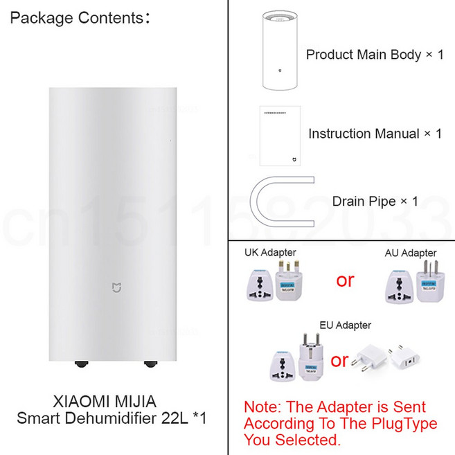 JIA 스마트 제습기 22L 가정용 수분 흡수 공기 건조기 HOME APP 지원 어댑터가 있는 220V CN 버전, 02 AU Adapter