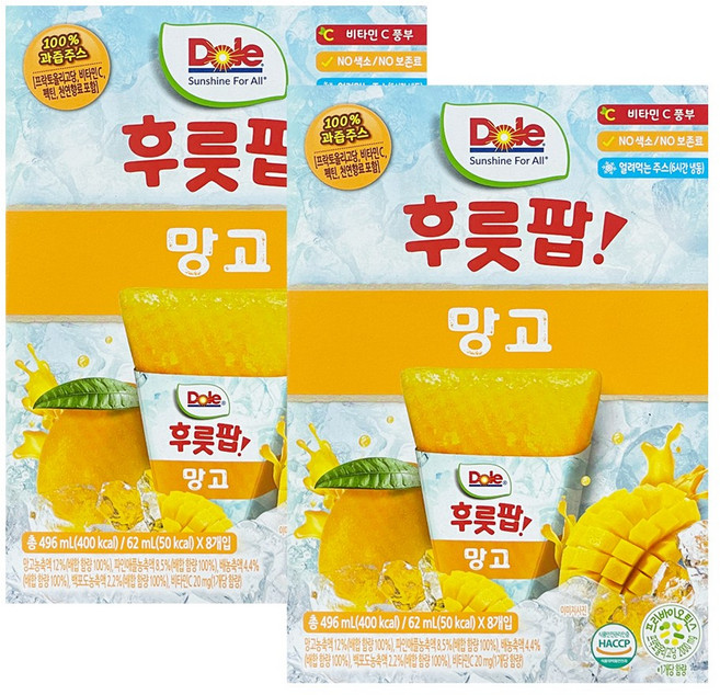 Dole 돌 후룻팝 망고 망고팝 얼려먹는주스, 496ml, 2개