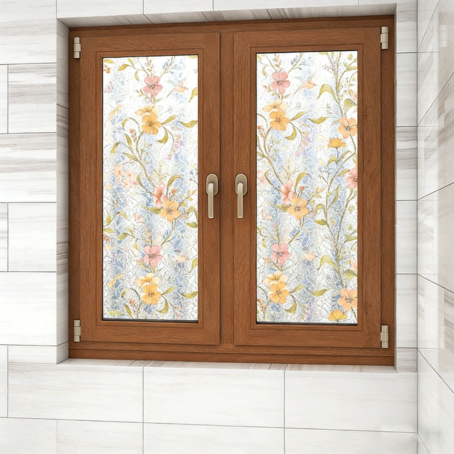 자외선 차단 무점착 시트지 사생활보호 유리 필름 재활용가능 HJJDT0618K45C2M, 플라워