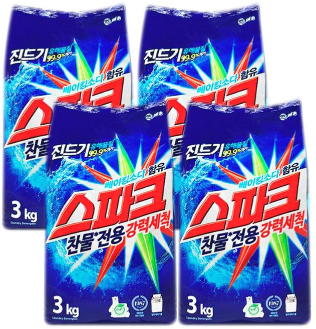 온마음샵 스파크 가루 분말 세탁세제 일반드럼겸용, 3kg, 4개