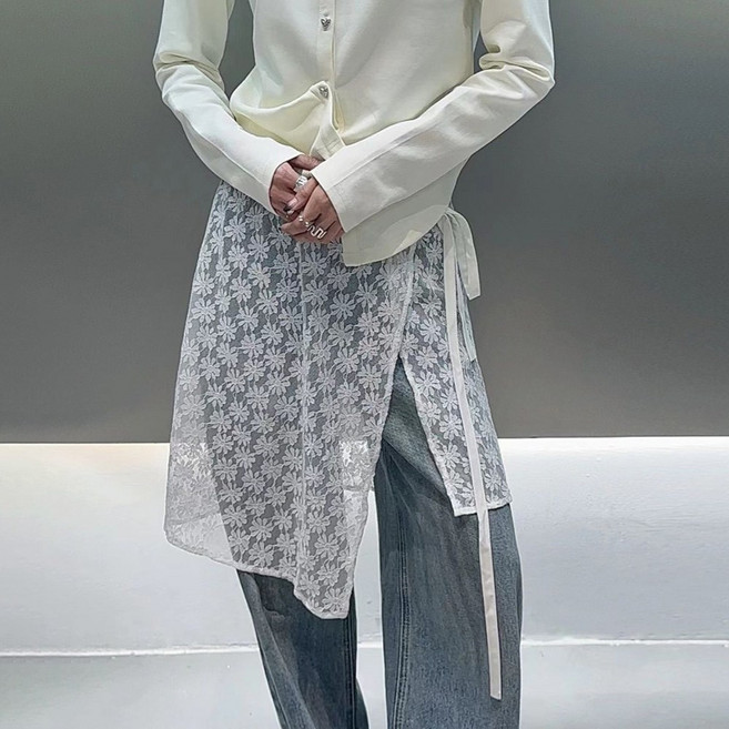 지고다그 여성용 레이스 꽃자수 롱 시스루 반치마 고급감 유니크 디자인 레이어드 허리치마 HH1562