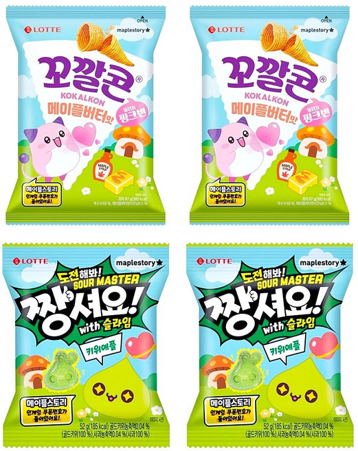 메이플스토리 꼬깔콘 메이플버터맛 x 짱셔요 키위애플 혼합구성, 4개, 52g