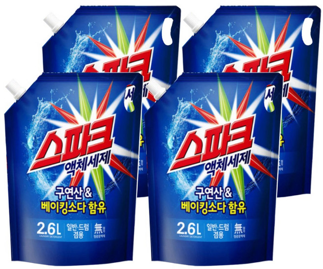 스파크 세탁세제 2.6L 리필 액체세제, 4개