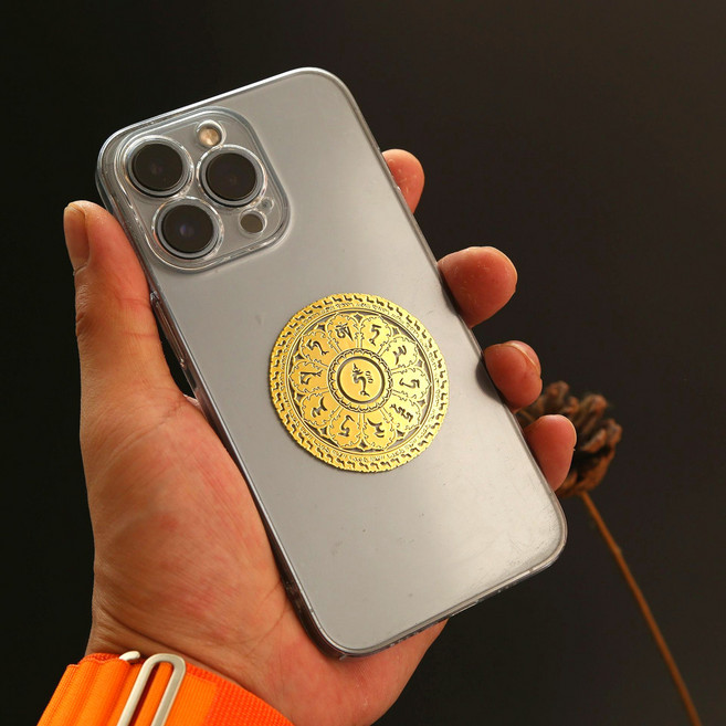 행운공방 정품 불교 최고급 1+1 금장 골드 만다라 다라니 문양 스마트폰 스티커 초재령 금박부적 추가 증정 재물운 금전운 삼재소멸, 2개, 육자진언 만다라 + 초재령 부적