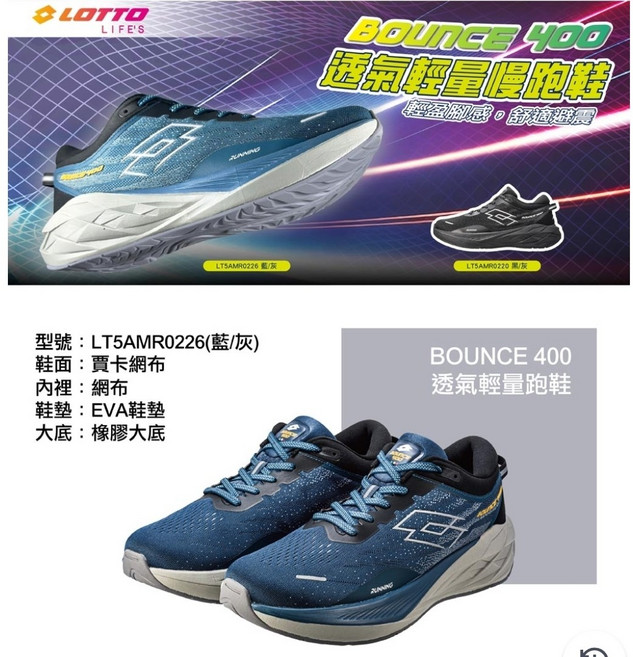 LOTTO BOUNCE 400 輕量透氣跑鞋 LT5AMR0226