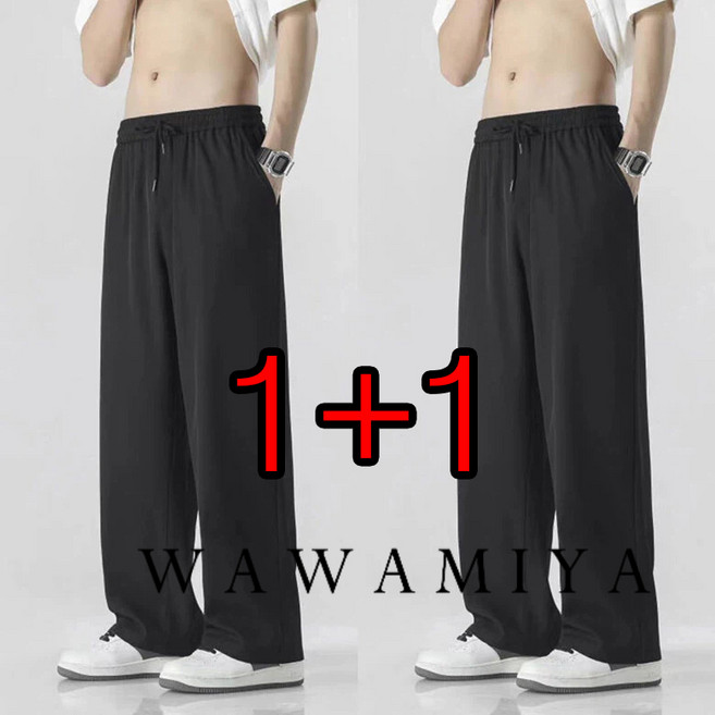 1+1 남자 와이드 밴딩 팬츠 냉감 쿨바지 드라이 트레이닝 슬랙스 봄 여름 남성 운동바지 캐주얼 바지 하의 WAWAMIYA