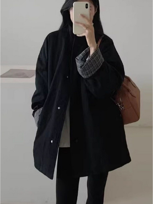 韓系立領寬鬆休閒中長款棉衣外套