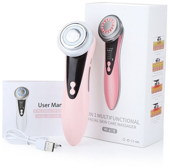 얼굴리프팅 7 in 1 페이스 리프트 장치 ems rf 미세 전류 피부 회춘 페이셜, 5 in 1 핑크, 1개