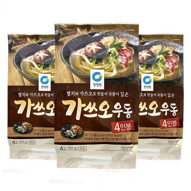 청정원 멸치 국물이 깊은 가쓰오 우동 916g 4인분 3개, 단품