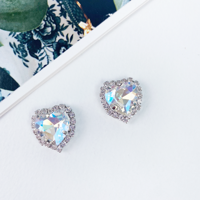 헤세드 NEW) 오로라 크리스탈 실버 하트 보석장식(1개), 투명, 1개