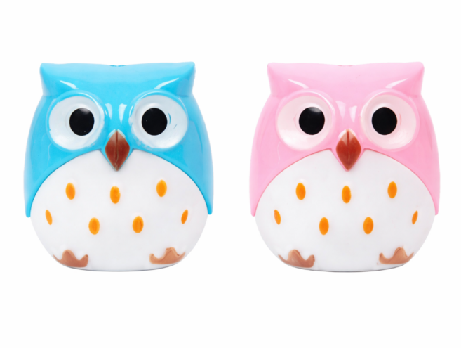 베리홈 차밍 부엉이 휴대용 미니 연필깎이 포켓 샤프너 학생 학용품, 2개, 블루 핑크