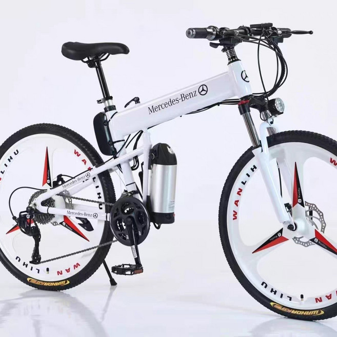3위 - 벤츠전기자전거 접이식전기자전거 전동 산악 MTB 알루미늄 사이클, 27단, 화이트 36V(8A) 선물
