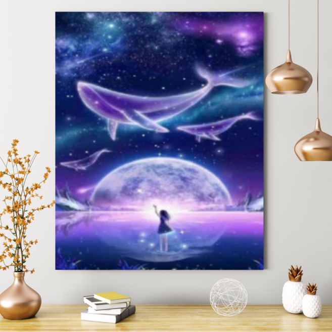 헬로우하비 LED캔버스보석십자수, 4. LED 오로라 웨일, 1개, 40X50