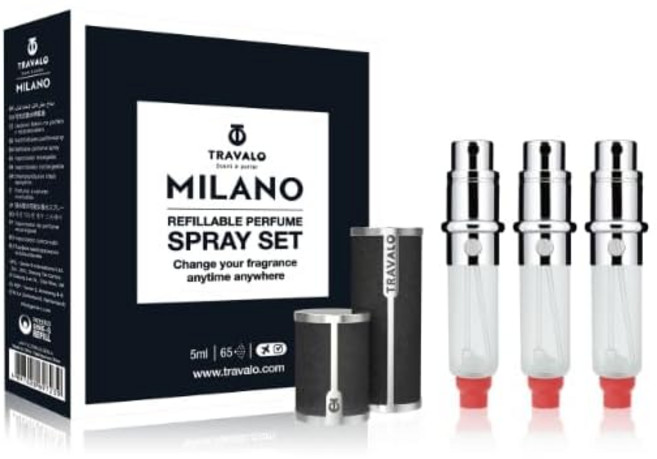 공식 TRAVALO (트라바로) 아토마이저 밀라노 세트 인너 보틀 2개 포함 향수 리필 간편 새지 않는다 휴대 여행 향수 병 5ml 다이렉트 차지 (블랙)
