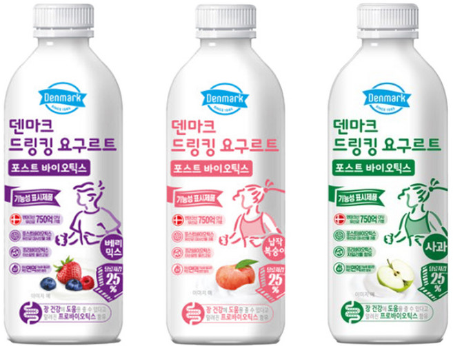 덴마크 드링킹요구르트 750mLx6병(베리믹스2+복숭아2+사과2)혼합무배, 750ml