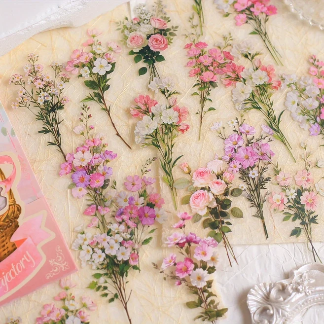 Journamm 30pcs 투명 애완 동물 꽃 스티커 Scrapbooking 정크 저널 노트북 일기 콜라주 대 한 장식, 02 C