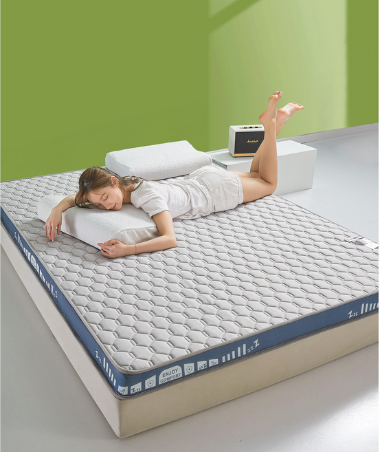 TUTOGO 單人加大乳膠床墊 120x186x8公分 學生宿舍可折疊床墊, 菱格灰