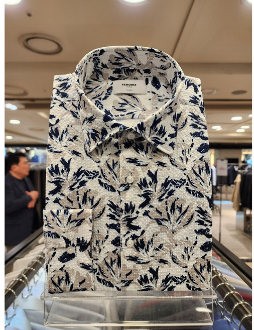 NC불광점 레노마 ##여름 맞이 ##시원하고 가벼운# 폴리에스터 100%# 플라워 서커 프린트 밑단 일자 일반핏 남방 셔츠 RPSSG1-473-WH NY