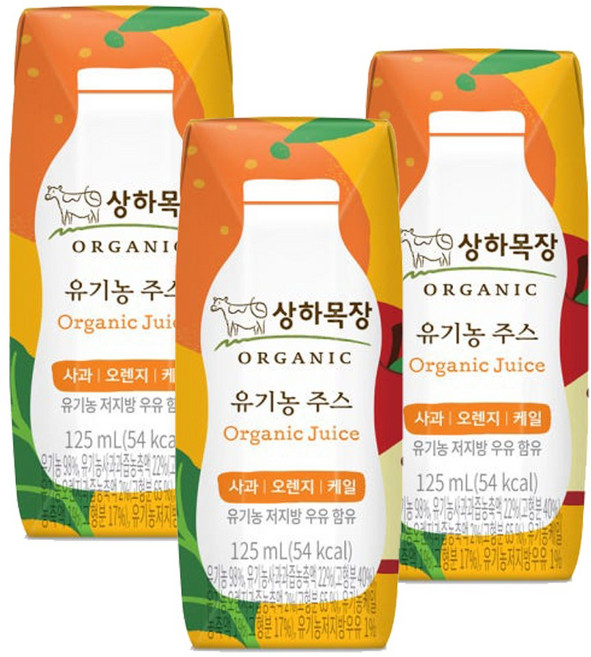 상하목장 주스 사과오렌지케일, 125ml, 24개