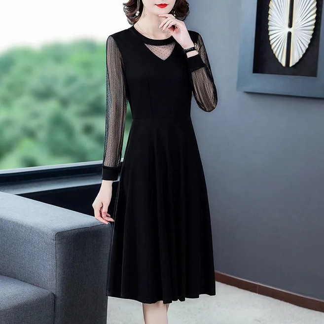여름 중년 여성 원피스 세련된 디자인의 긴소매 원피스 봄 가을 착용 가능 YLP