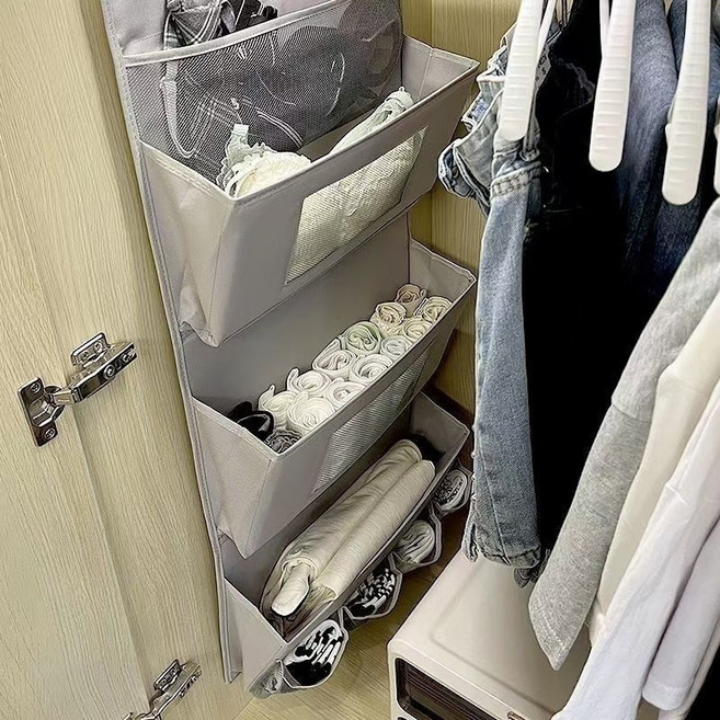 다용도 수납 가방 기숙사 벽걸이 수납팩 접착식 벽 수납팩 캠핑카 공간활용 팁, 1개, 그레이3단