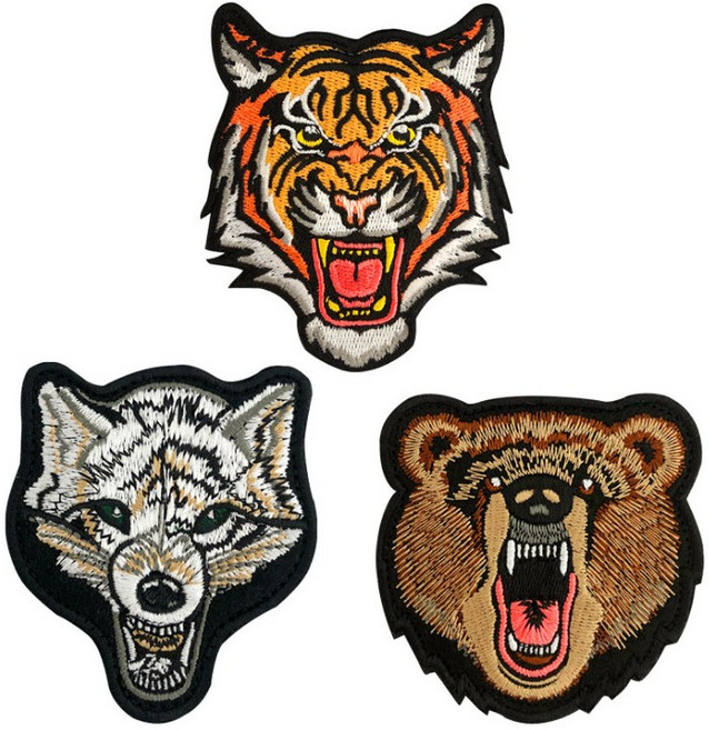 캠핑보다 벨크로 동물 호랑이 곰 늑대 와펜 3종 세트