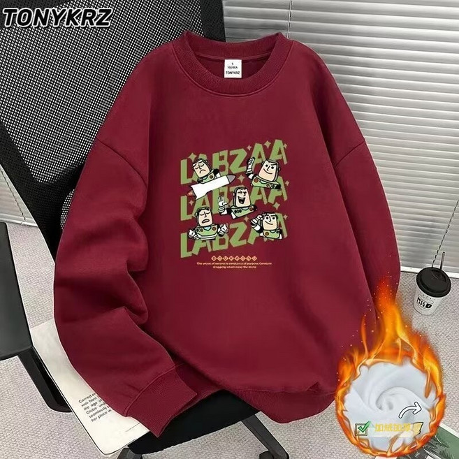 TONYKRZ 美式卡通 巴斯光年印花大學T 男生 寬鬆 親膚 休閒上衣