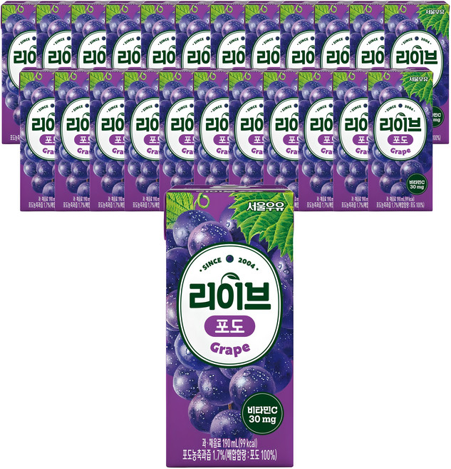 서울우유 리이브 포도 주스, 190ml, 24개