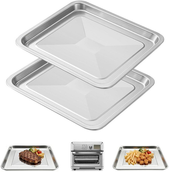 Cuisinart TOA-60 TOA-65 TOA-70 토스터 에어 프라이어 컨벡션 오븐용 바스켓 트레이 교체품 31.9 x 27.9cm(12.4 11인치) 메시 스틸 와이어, 12.2" x 11" Pan For 2 Pack_165