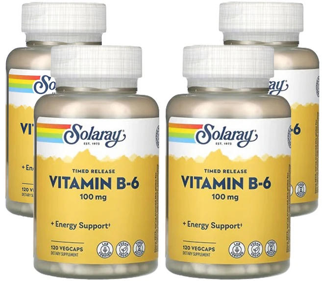 쏠라레이 비타민B6 100mg 120 베지캡슐, 캡슐, 성인남녀공용, 120정, 4개 - 쿠팡