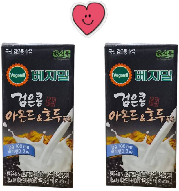 베지밀 검은콩 아몬드 앤 호두 두유, 190ml, 48개
