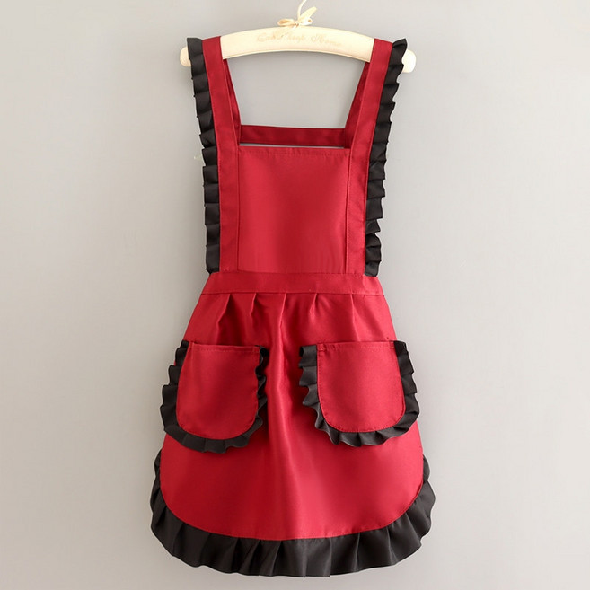 공주 앞치마 방수 여성용 프릴 레이스, D