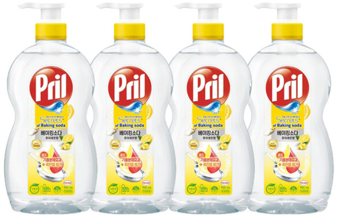 프릴 베이킹소다 주방세제 퓨어레몬향, 700ml, 4개