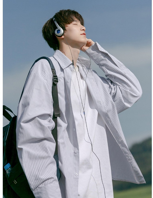CBHV 봄가을 스트라이프 긴팔 셔츠 루즈핏 캐주얼 셔츠 아우터 상의