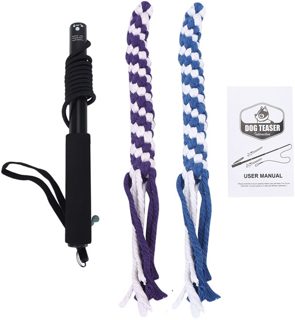 Flirt Pole Rope Tud 개 장난감 꼰 코튼 블렌드 로프 야외 대화 형 장난감 당기는 쫓는 씹는 훈련 (L 블랙), L, 검은 색, 1개