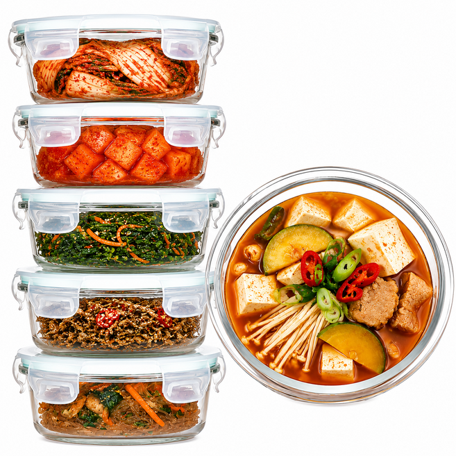 Modora 반찬통 유리 밀폐용기, 650ml, 6개
