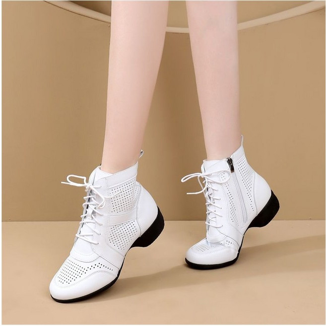 블라벨리 여성댄스화 하이탑 펀칭 소가죽 소프트 줌바 재즈 라틴 라인댄스 스포츠댄스화 슈즈ZH5842, 245, 화이트