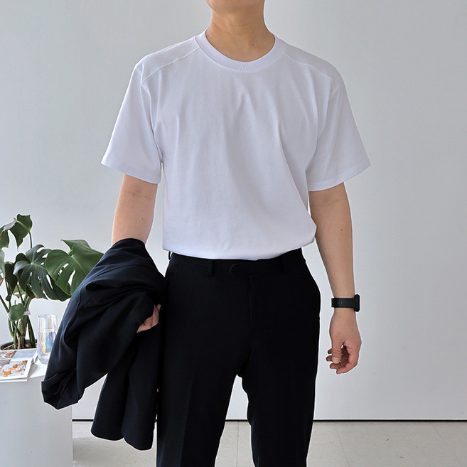 [맨즈북] 빅사이즈 쿨 코튼 남자 여름 정장 티셔츠 절개 셋업 반팔 M-5XL