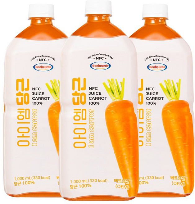 보넬드 아이엠 당근주스 100% NFC, 1L, 3개