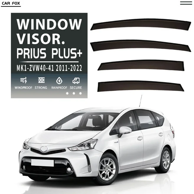 Toyota Prius Plus + MK1 ZVW40-41 2011-2022 자동차 창 바이저 벤트 윈드 디플렉터 바이저 레인 가드 쉐이, 01 Black