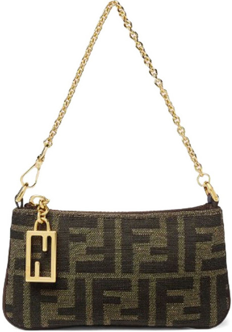 펜디 바게트 자카드 미니 체인 파우치