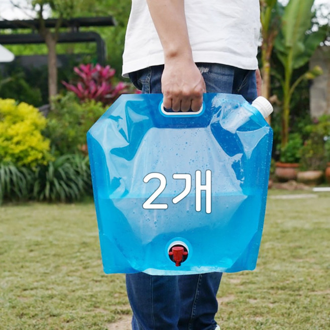 파파가든 접이식 물주머니 워터백 10L+밸브형(41cm x 38cm), 블루, 2개