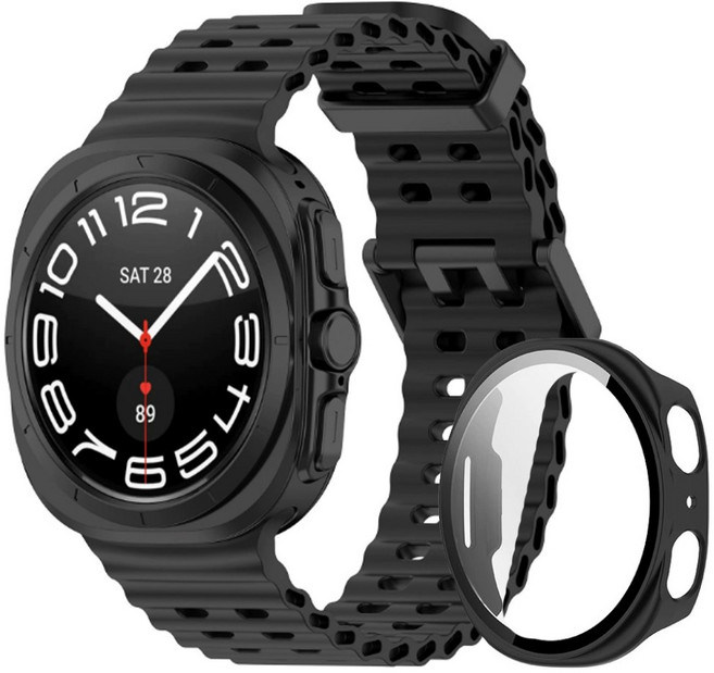 아이비온 갤럭시워치 스포츠 실리콘 스트랩 40 44 + 풀커버 케이스 세트, 딥블랙