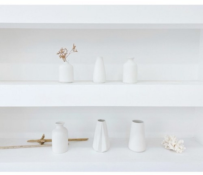 화이트 미니 도자기 화병 6종 인테리어 오브제 식탁 드라이플라워 심플 세라믹 꽃병 화기, F