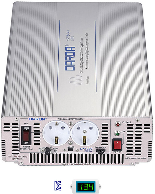 국산 다르다 KC인증 순수정현파 인버터 입력DC24V to 출력AC220V 최대 2000W 모델번호 DK2420A 공구 차박 캠핑용에 사용, 1개