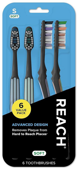 고급 디자인 칫솔 단단한 칫솔모 7가지 가치 팩에 도달하세요, 6 Count (Pack of 1), Soft