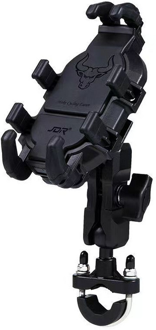 JDR 摩托車手機架 15W 無線快充 減震版 適用 12V-24V, 黑色, U型車把手+防盜釦